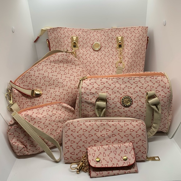 6 piece vegan leather beautiful pink bag set - Picture 6 of 16